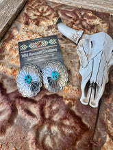 Load image into Gallery viewer, Large Concho Statement Earrings With Turquoise Center

