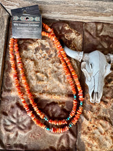 Load image into Gallery viewer, Orange Spiny Oyster Chip Necklace + Turquoise
