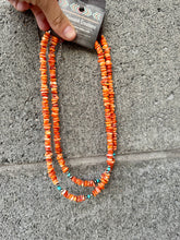 Load image into Gallery viewer, Orange Spiny Oyster Chip Necklace + Turquoise
