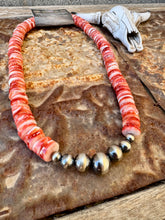 Load image into Gallery viewer, 12MM Red Spiny Oyster Necklace With Navajo Pearl Center

