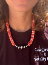 Load image into Gallery viewer, 12MM Red Spiny Oyster Necklace With Navajo Pearl Center
