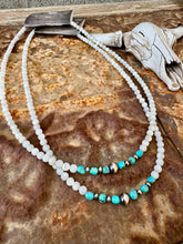Load image into Gallery viewer, Round Mother Of Pearl Necklace + Turquoise Nuggets + Navajo Pearls
