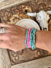 Load image into Gallery viewer, Faux Turquoise Bracelet With Pink Stackers
