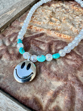 Load image into Gallery viewer, Big Smiley Necklace Cracked Glass &amp; Turquoise
