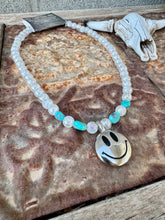 Load image into Gallery viewer, Big Smiley Necklace Cracked Glass &amp; Turquoise
