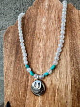 Load image into Gallery viewer, Big Smiley Necklace Cracked Glass &amp; Turquoise
