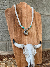Load image into Gallery viewer, Big Smiley Necklace Cracked Glass &amp; Turquoise
