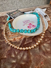 Load image into Gallery viewer, Turquoise Composite With Copper + 14K Gold Plated Hematite
