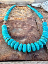 Load image into Gallery viewer, Graduated Rondelle Kingman Turquoise Necklace
