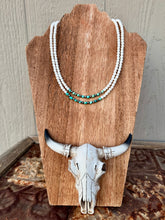 Load image into Gallery viewer, White Matte Glass Choker With Turquoise &amp; Navajo Pearls
