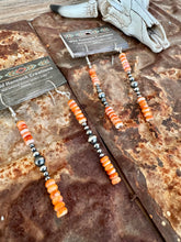 Load image into Gallery viewer, Long Bar Orange Spiny Oyster Earrings
