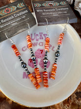 Load image into Gallery viewer, Long Bar Orange Spiny Oyster Earrings
