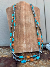 Load image into Gallery viewer, 35" Navajo Pearl Necklace With Orange Spiny Oyster &amp; Turquoise
