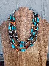 Load image into Gallery viewer, 35" Navajo Pearl Necklace With Orange Spiny Oyster &amp; Turquoise

