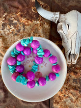 Load image into Gallery viewer, XL Purple Agate Bracelet with Faux Turquoise

