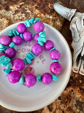 Load image into Gallery viewer, XL Purple Agate Bracelet with Faux Turquoise

