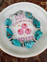 Load image into Gallery viewer, Chunky Kingman Turquoise Bracelet With Navajo Pearls
