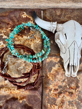 Load image into Gallery viewer, Triple Wrap Barb Wire + Double Wrap Genuine Turquoise Bracelet
