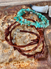 Load image into Gallery viewer, Triple Wrap Barb Wire + Double Wrap Genuine Turquoise Bracelet

