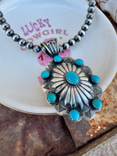 Load image into Gallery viewer, Big Concho Pendant On 6MM Stand of Desert Navajo Pearls
