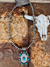 Load image into Gallery viewer, Big Concho Pendant On 6MM Stand of Desert Navajo Pearls
