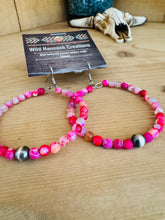 Load image into Gallery viewer, Navajo Pearl &amp; Pink Jade Hoop Earrings
