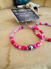 Load image into Gallery viewer, Navajo Pearl &amp; Pink Jade Hoop Earrings
