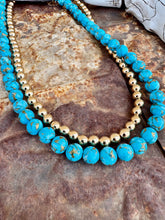 Load image into Gallery viewer, Genuine Turquoise Composite With Copper + 14K Gold Plated Hematite
