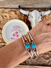 Load image into Gallery viewer, Turquoise and Coral Sterling Cuff
