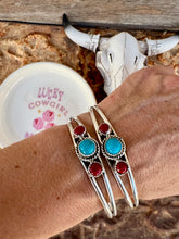 Load image into Gallery viewer, Turquoise and Coral Sterling Cuff
