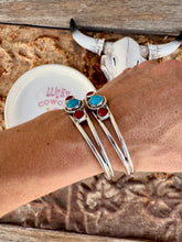 Load image into Gallery viewer, Turquoise and Coral Sterling Cuff
