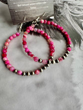 Load image into Gallery viewer, Navajo Pearl &amp; Pink Jade Hoops
