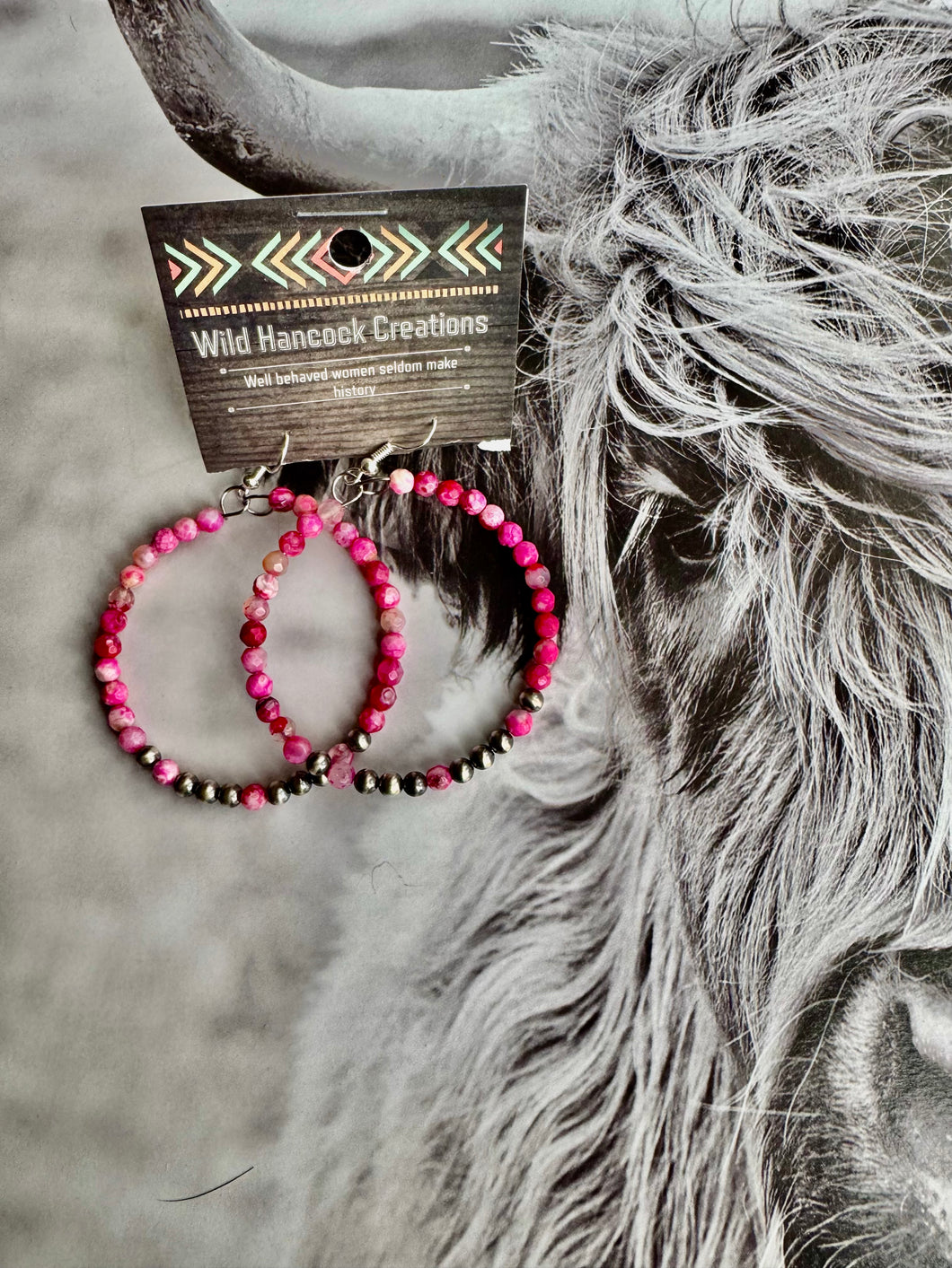 Navajo Pearl & Pink Jade Hoops