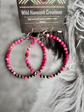 Load image into Gallery viewer, Navajo Pearl &amp; Pink Jade Hoops
