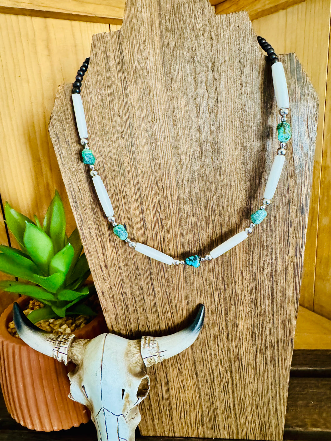 Turquoise And Bone Choker