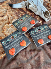 Load image into Gallery viewer, 12MM Orange Spiny Oyster Heart Stud Earrings
