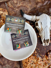 Load image into Gallery viewer, Square Mohave Turquoise &amp; Spiny Oyster Stud Earrings

