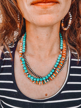 Load image into Gallery viewer, 10mm Orange Spiny Oyster Necklace with Turquoise Nuggets
