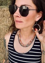 Load image into Gallery viewer, 6MM Navajo Pearl Hoop Earrings With Orange Spiny Oyster
