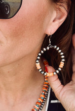 Load image into Gallery viewer, 6MM Navajo Pearl Hoop Earrings With Orange Spiny Oyster

