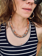 Load image into Gallery viewer, 10mm Orange Spiny Oyster Necklace with Turquoise Nuggets
