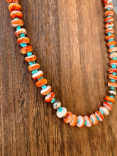 Load image into Gallery viewer, 10mm Orange Spiny Oyster Necklace with Turquoise Nuggets
