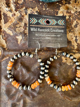 Load image into Gallery viewer, 6MM Navajo Pearl Hoop Earrings With Orange Spiny Oyster

