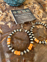 Load image into Gallery viewer, 6MM Navajo Pearl Hoop Earrings With Orange Spiny Oyster

