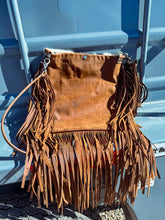 Load image into Gallery viewer, Brown &amp; White Cowhide Fringe Purse
