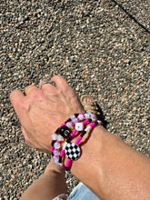 Load image into Gallery viewer, Pink Black N White Checkered Wrist Stacks
