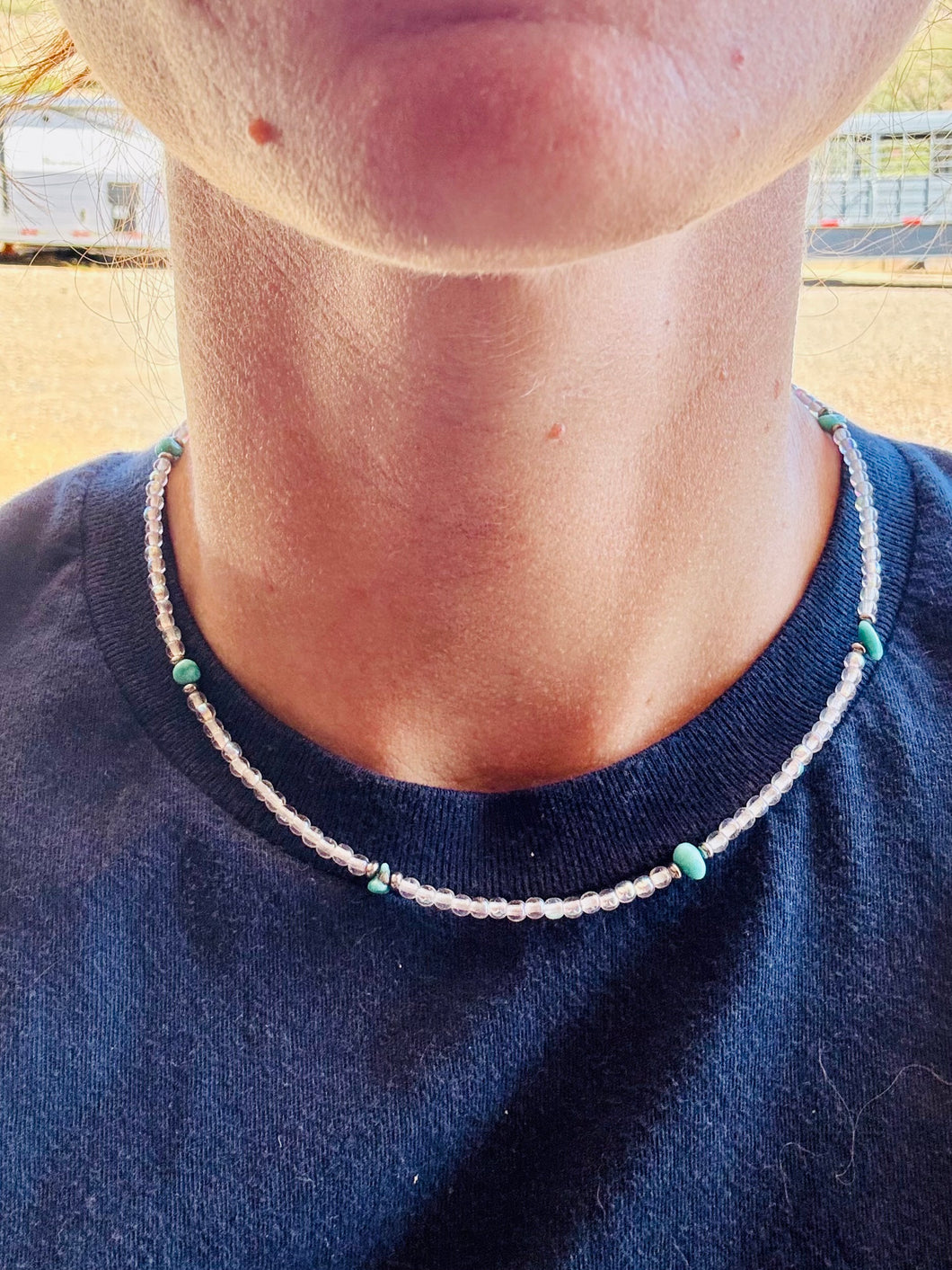 Turquoise Nugget Choker With Aura Glass