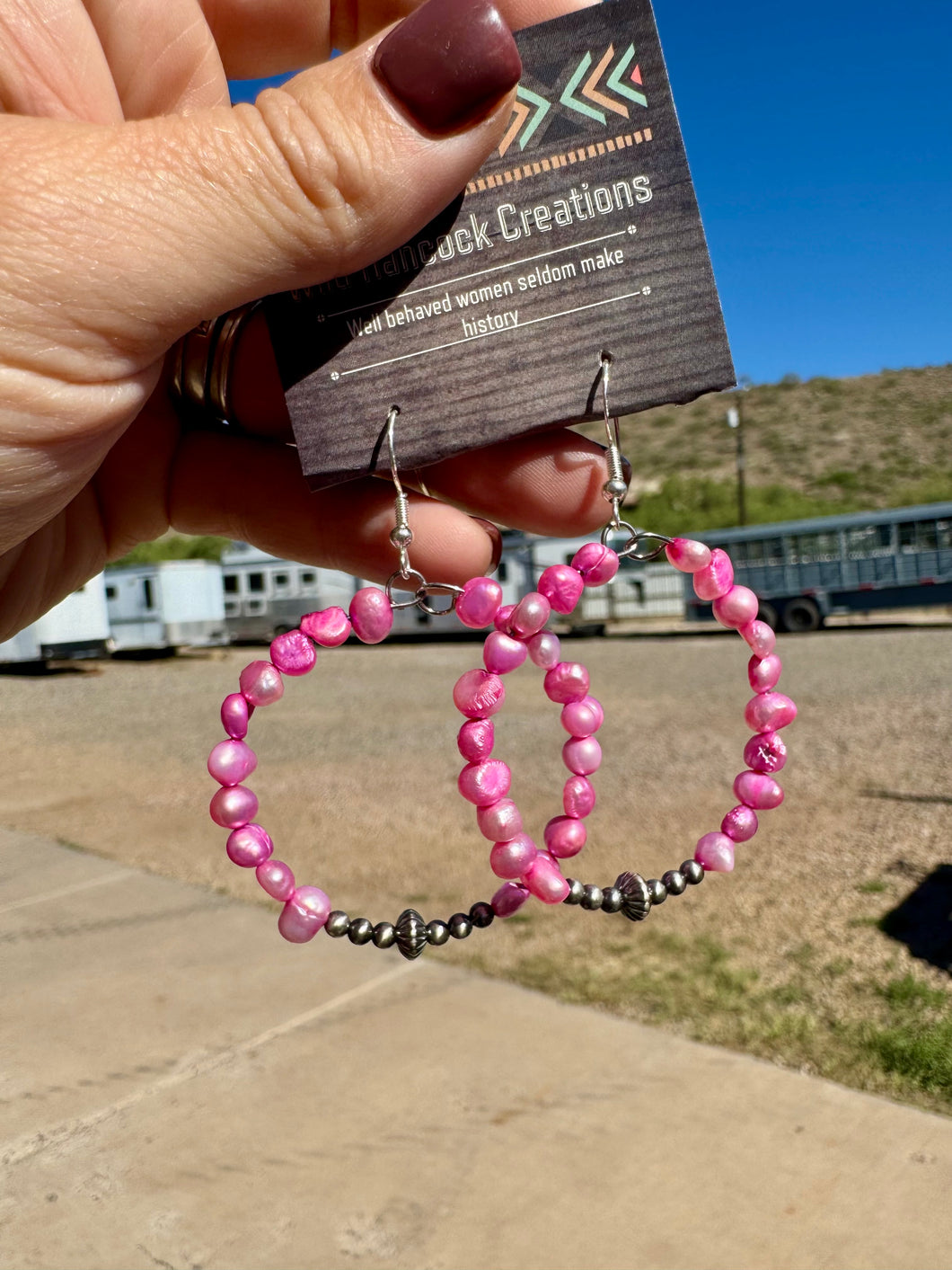 Pink Pearl Hoops With Navajo Pearls