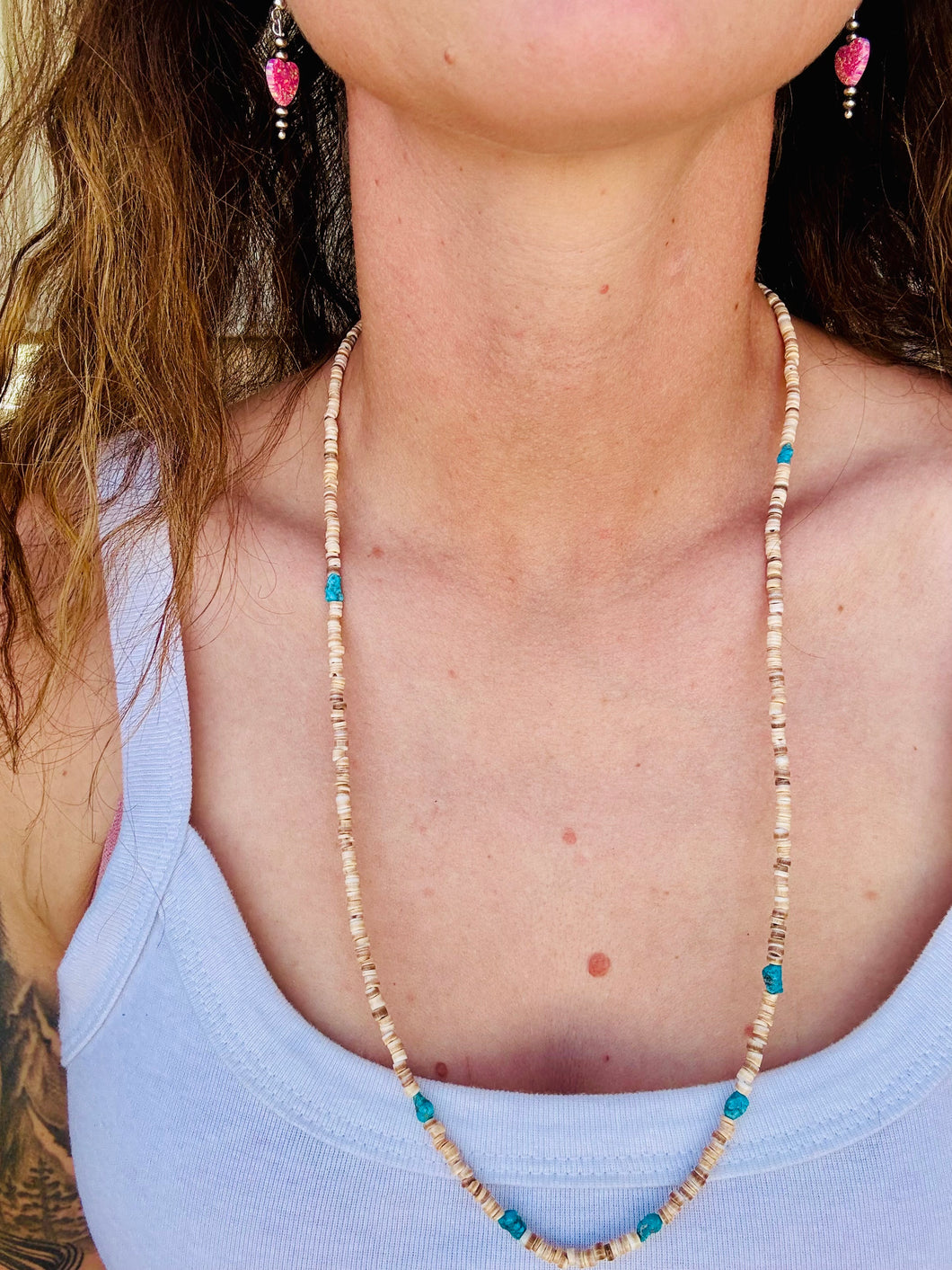 Mid Length Turquoise Necklace With Oyster Shell