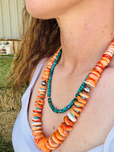 Load image into Gallery viewer, Gigantic Orange Spiny Oyster Necklace With Turquoise Nuggets
